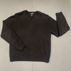 Brooks Brothers Mens Black 100% Extrafine Italian‎ Lambswool V-Neck Sweater L